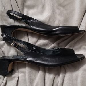 VANELi Black Leather Slingback Sandals